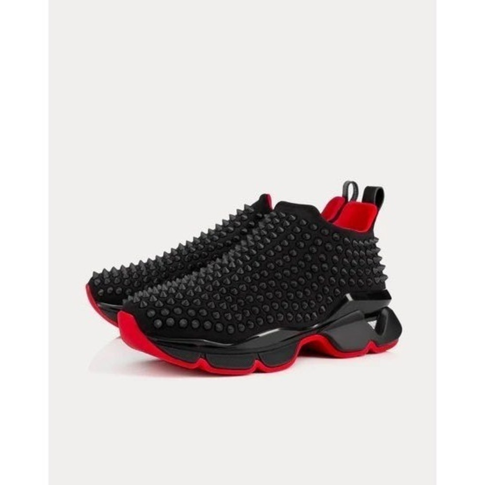 Christian Louboutin Neoprene Black Spike Sock Slip-On Sneakers Red Sole EU 38